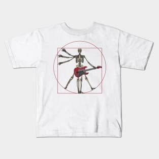 Vitruvian Skeleton Da Vinci Playing Electric Guitar Player and Skeleton Lover Design Kids T-Shirt